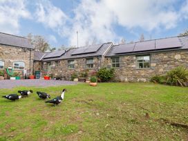 An outdoor area with stone walls and ducks at Gelli Glud in Eglwysbach