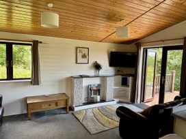A living room with a fireplace and television at Willow Lodge in Constantine near Falmouth