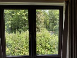 A view through a window showing trees and bushes at Willow Lodge Constantine near Falmouth