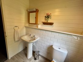 A bathroom with a sink and toilet at Willow Lodge in Constantine near Falmouth