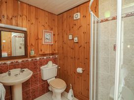 A bathroom with a sink, toilet, and shower at Cairbre House in Dungarvan, County Waterford