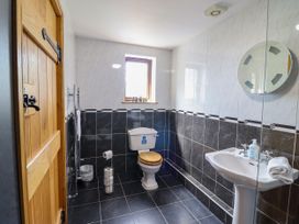A bathroom with a toilet and sink at Ty Berllan in Caersws