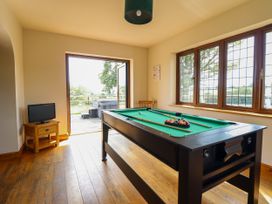 A game room with a pool table and television at Ty Berllan in Caersws
