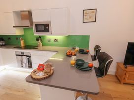 A kitchen with a countertop and dining setup at Repton @ Engine Shed in Whitby