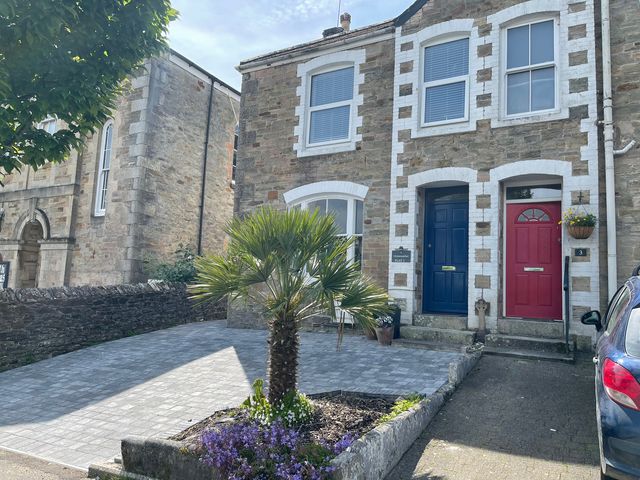 A house with two doors and a palm tree at The Oystercatcher in Falmouth