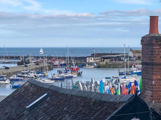 A view of boats and a harbor at 14 Marine Parade in Lyme Regis