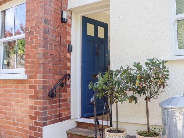 An entrance with a blue door and planters at 5 Exe Street Topsham