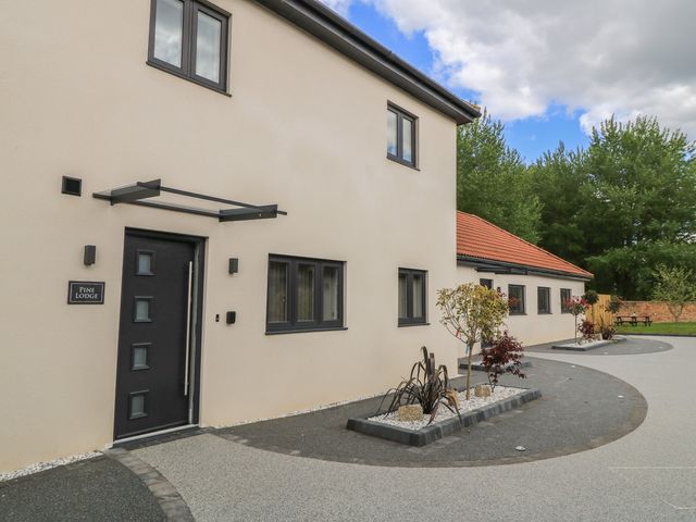 A house exterior with a porch and garden at Pine Lodge in Westonzoyland nr. Bridgwater