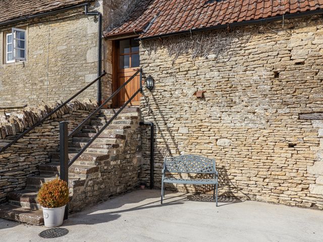 An outdoor area with stairs and a bench at The Old Dairy in Acton Turville near Nettleton