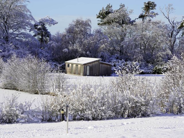 A house surrounded by snow-covered bushes and trees at Lawson in Wigton