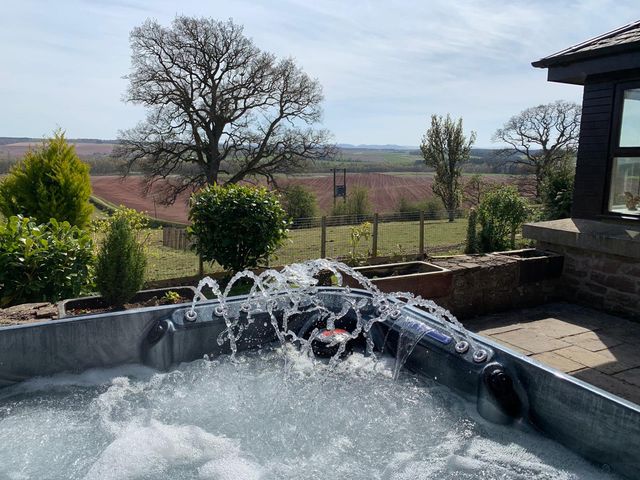 A hot tub with water jets and plants in an outdoor area at The Cottage in Perth