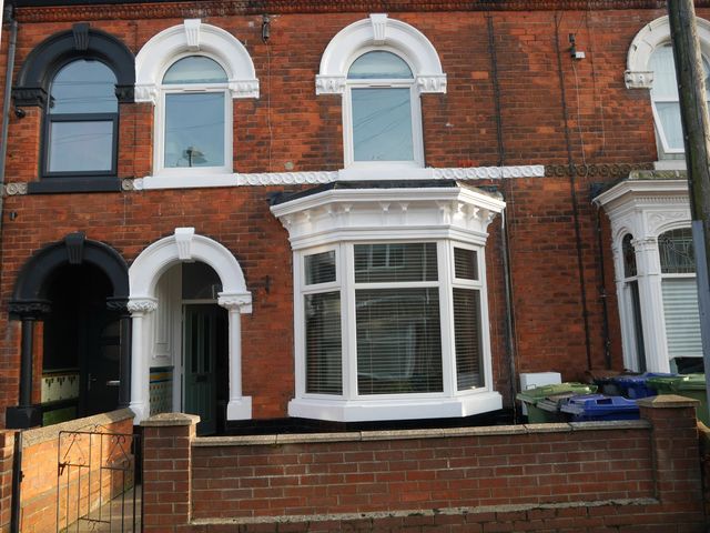 A bay window and front door on a house in Cleethorpes