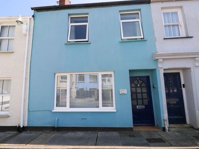 A building exterior with a blue wall and front door at 3 Edward Street Tenby