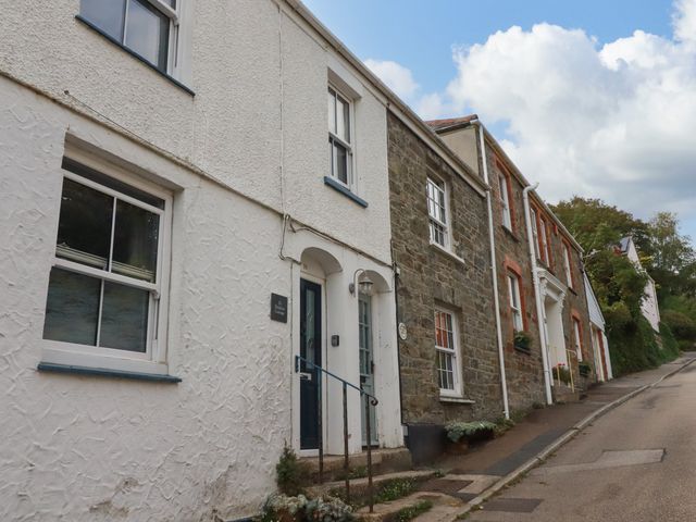 A view of houses on a street at Dolphin Cottage in Falmouth