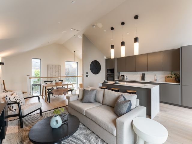 A living room with a sofa and coffee table at tbc in St. Ives