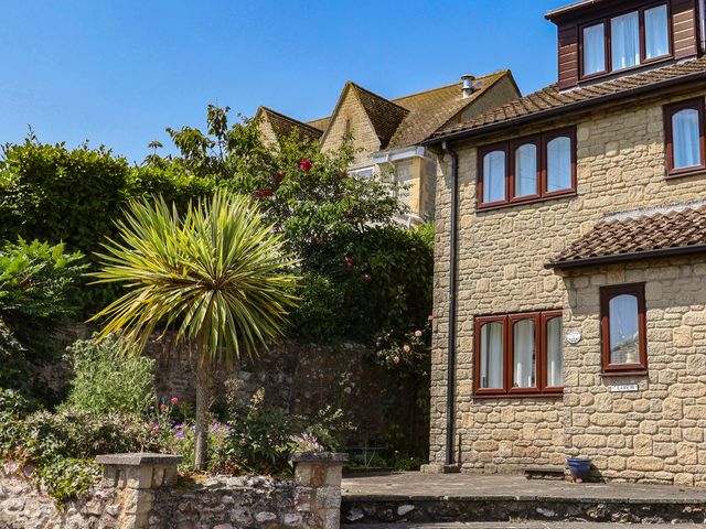 A house with a stone exterior and plants in the garden at Seaview in Lyme Regis