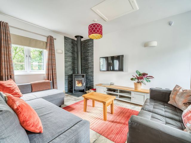 A living room with sofa and fireplace at TBC in 