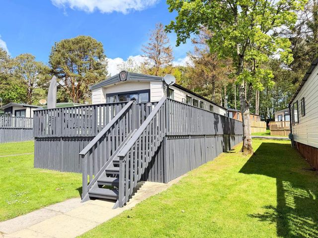 A caravan with steps leading up to it at Lillardsedge Luxury Caravan Sleeps 6 with Parking near Lilliardsedge Holiday Park