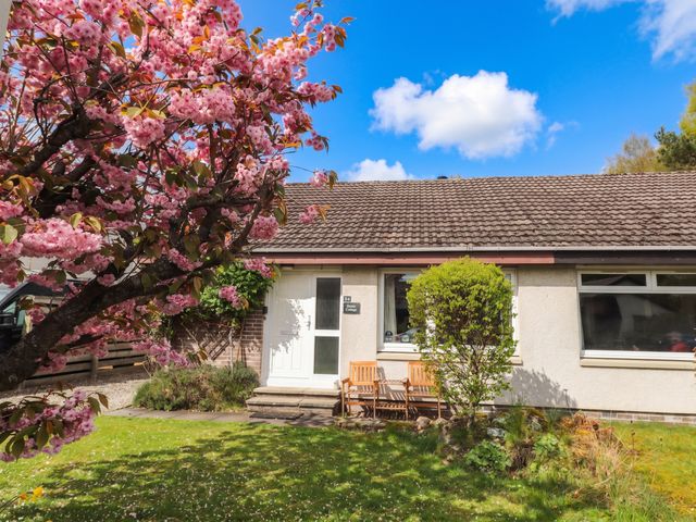 A house with a bench and plants at Steam Cottage in Aviemore