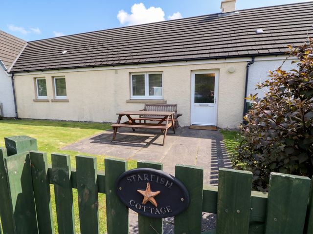 An outdoor area with a bench and pathway at Starfish Cottage, Craignure, Isle Of Mull