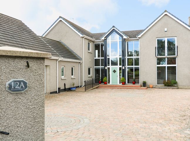A house with large windows and a light green door with potted plants on a paved driveway at Red Robins Annex in Aghalee near Lurgan
