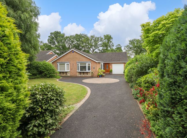 A detached single-story house with a driveway and surrounding greenery at Number 16 in Woodhall Spa