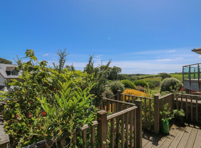 A deck area with plants and a view of the landscape at 2 Court Cottage Dartmouth
