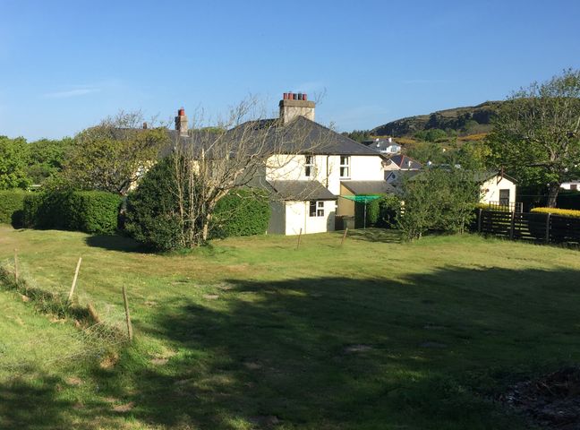 A house with a large lawn surrounded by trees and bushes at Gwelfor in Morfa Bychan