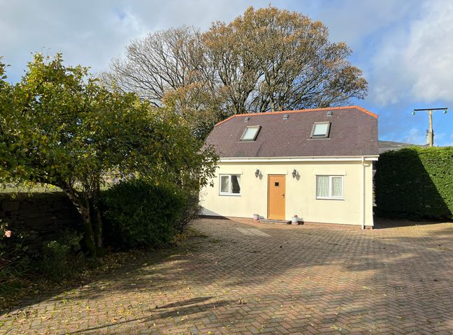 A house with a tiled roof and a driveway with trees and bushes at Meadow View in Talysarn near Penygroes