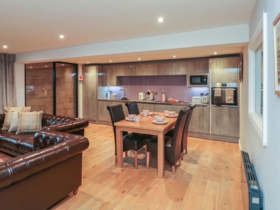 An open plan kitchen and living area at Tornado @ Engine Shed Whitby