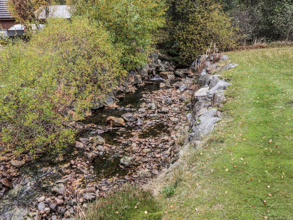 A stream with rocks and greenery at Burnside House Aviemore
