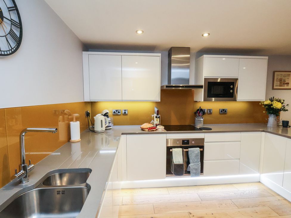 A kitchen with appliances and countertop at Premier, Transit & Lady Hilda @ Engine Shed in Whitby