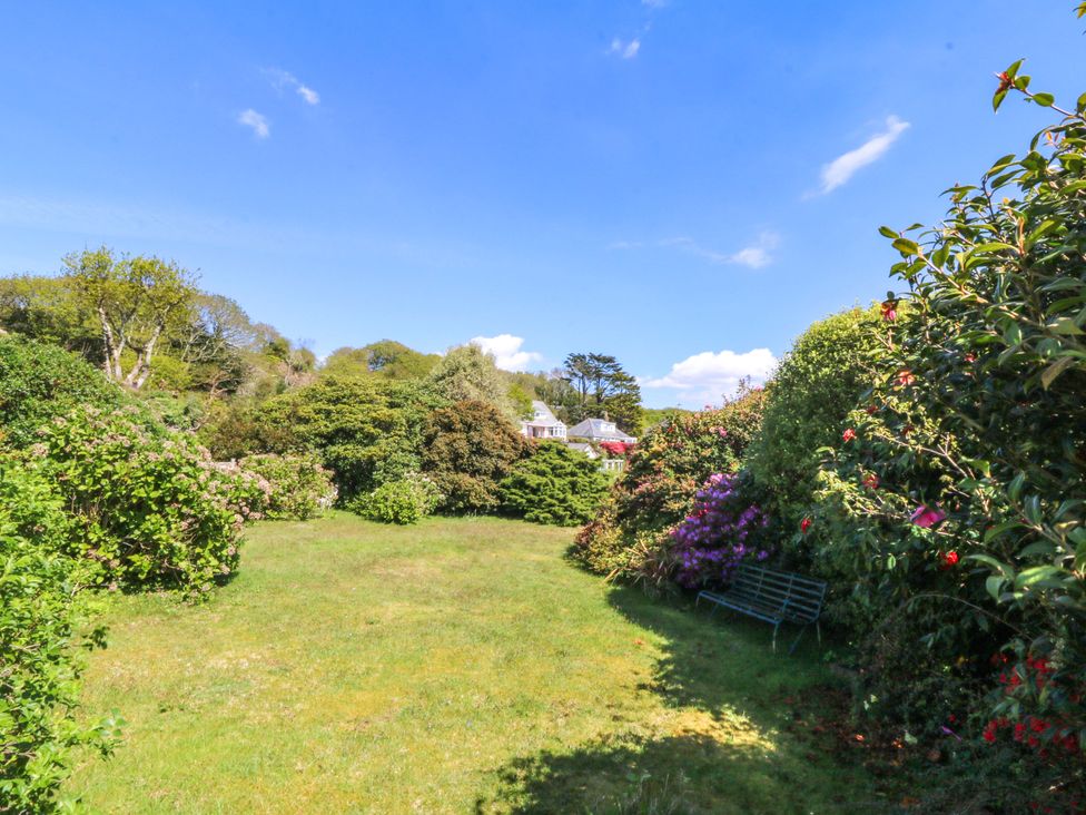 A garden with bushes and trees at Bryn Y Mor, Borth Y Gest