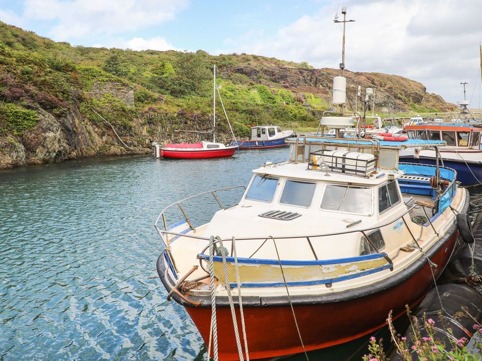 A harbor with boats docked in water at Tyn y Mynydd in Bull Bay