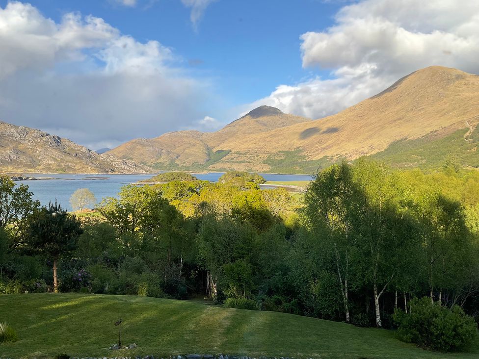A view of mountains and a lake with trees at Thistle Do Lochailort