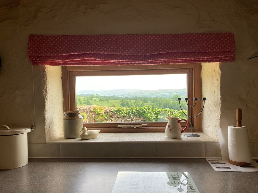 A kitchen with a view of the countryside at The Granary Mansergh near Kirkby Lonsdale