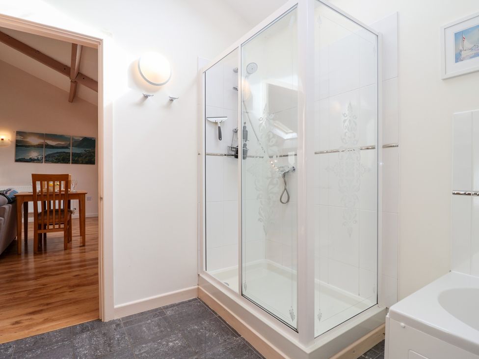 A bathroom with a shower and toilet at Tregona Buckland Monachorum near Yelverton