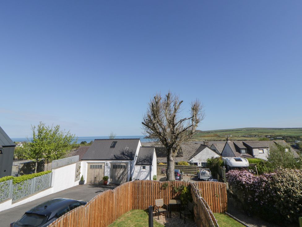An outdoor area with a tree and parked cars at End Cottage in Newport, Pembrokeshire