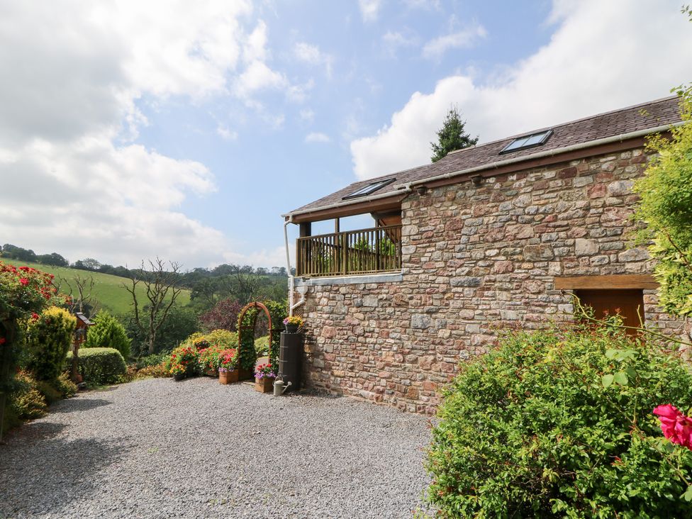 An outdoor area with a stone wall and plants at Dan Castell Cottage Llandeilo, Carmarthenshire
