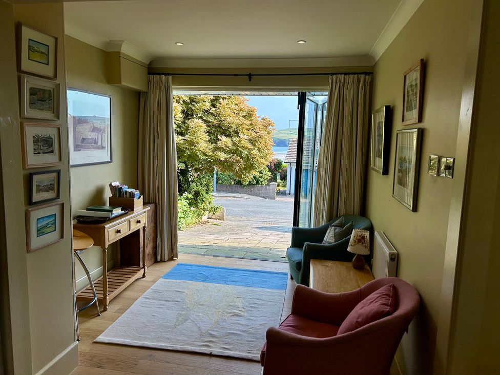 An entrance with a view and furniture at Dolwylan Newport, Pembrokeshire