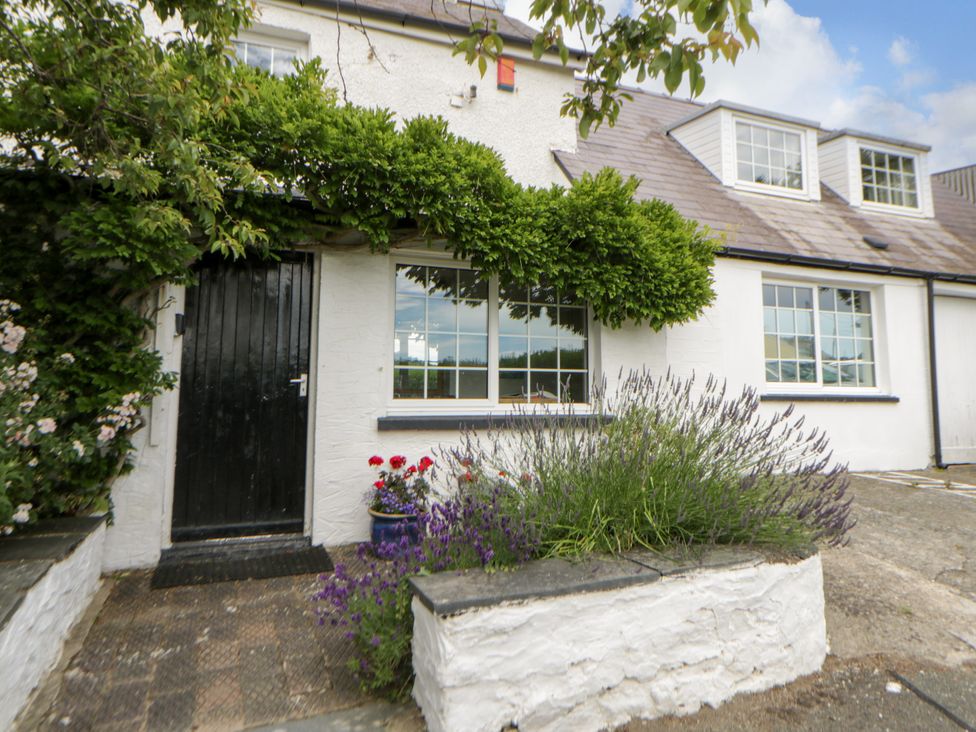 An entrance with a door and plants at Beach Retreat in Aberporth