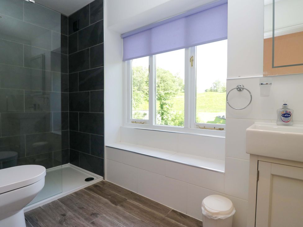 A bathroom with a shower and toilet at Elterwater Lodge in Elterwater