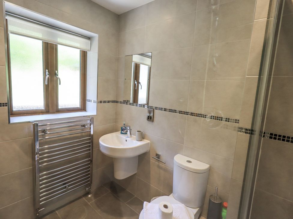 A bathroom with a sink, toilet, and shower at No 7 in Ambleside