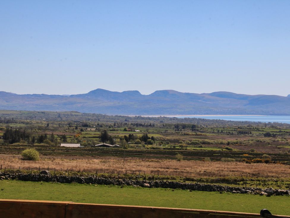 A landscape view of fields and mountains at Ty Coch in Llanaelhaearn near Trefor, Caernarfon