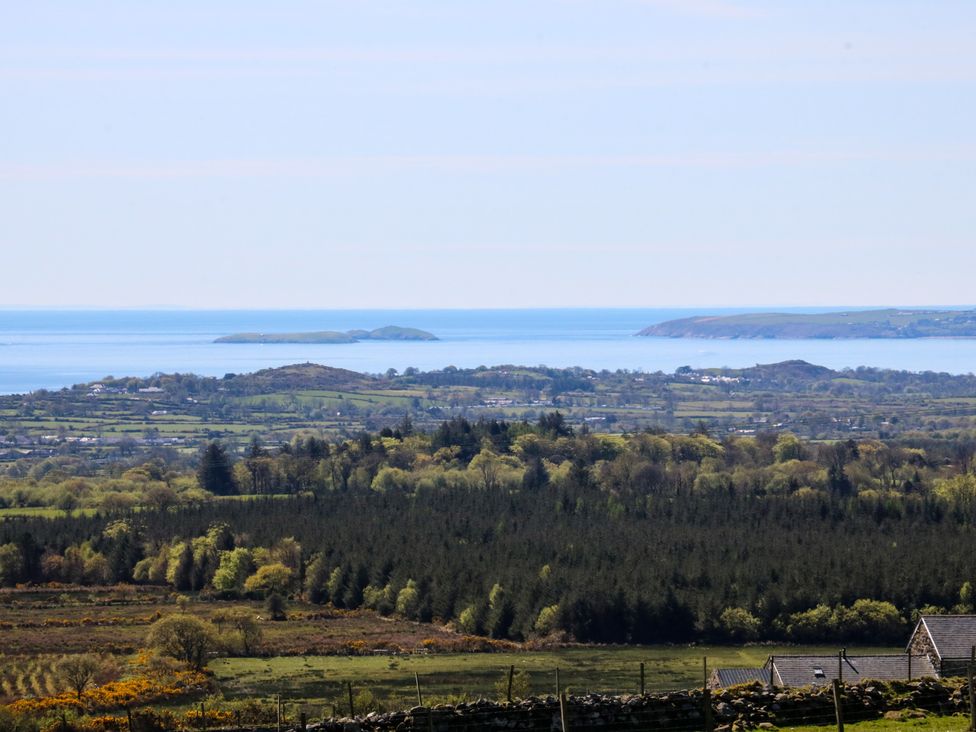 A view of the sea and islands from a distance near Ty Coch in Llanaelhaearn near Trefor, Caernarfon