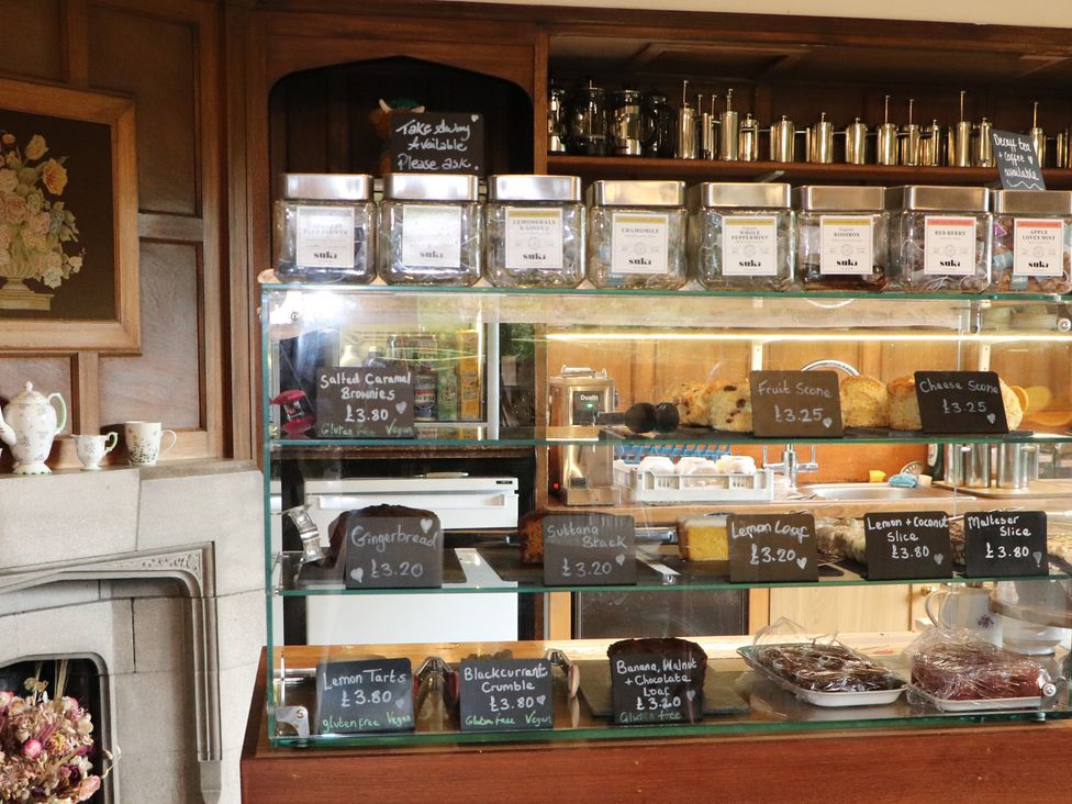 A café display with various baked goods at Branklyn Garden Cottage, Perth