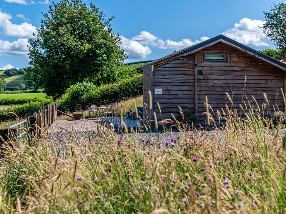 A cabin in a grassy area at Birch Banc Retreats - Bedw Llanidloes
