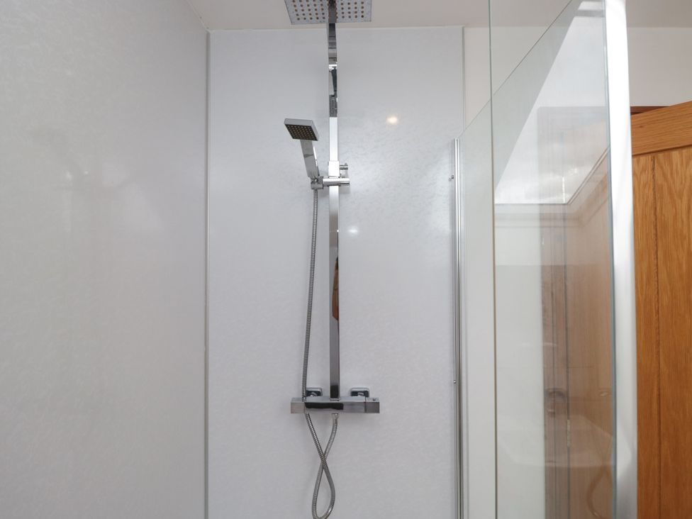 A shower with a modern showerhead and control at Sherriff, Troutbeck, near Keswick