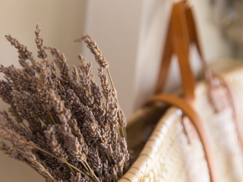 A basket with lavender at Scilly Stack in Penzance