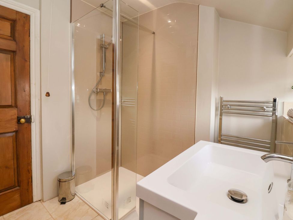 A bathroom with a shower and sink at Dunning, The Mount, York